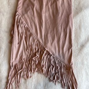 Pink suede skirt with Fringe